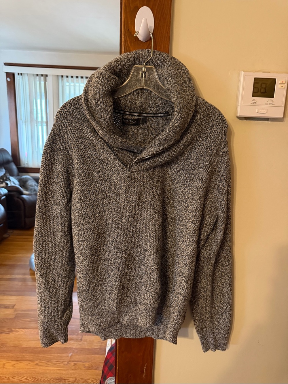 Nautica Men’s Gray Shawl-Collar Half-Zip Sweater